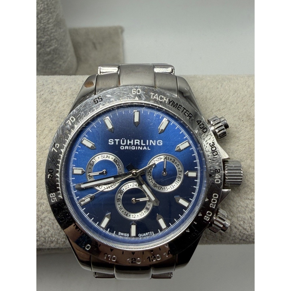 Stuhrling Original RLH New Battery Mens Watch 43MM 8" Stainless Steel Blue Dial